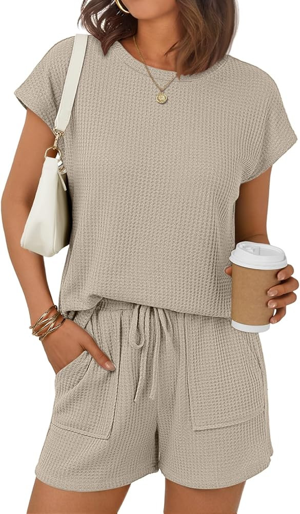 LILLUSORY Women 2 Piece Matching Lounge Sets Clothing 2026 Waffle Knit Cap Sleeve Summer Airport ... | Amazon (US)