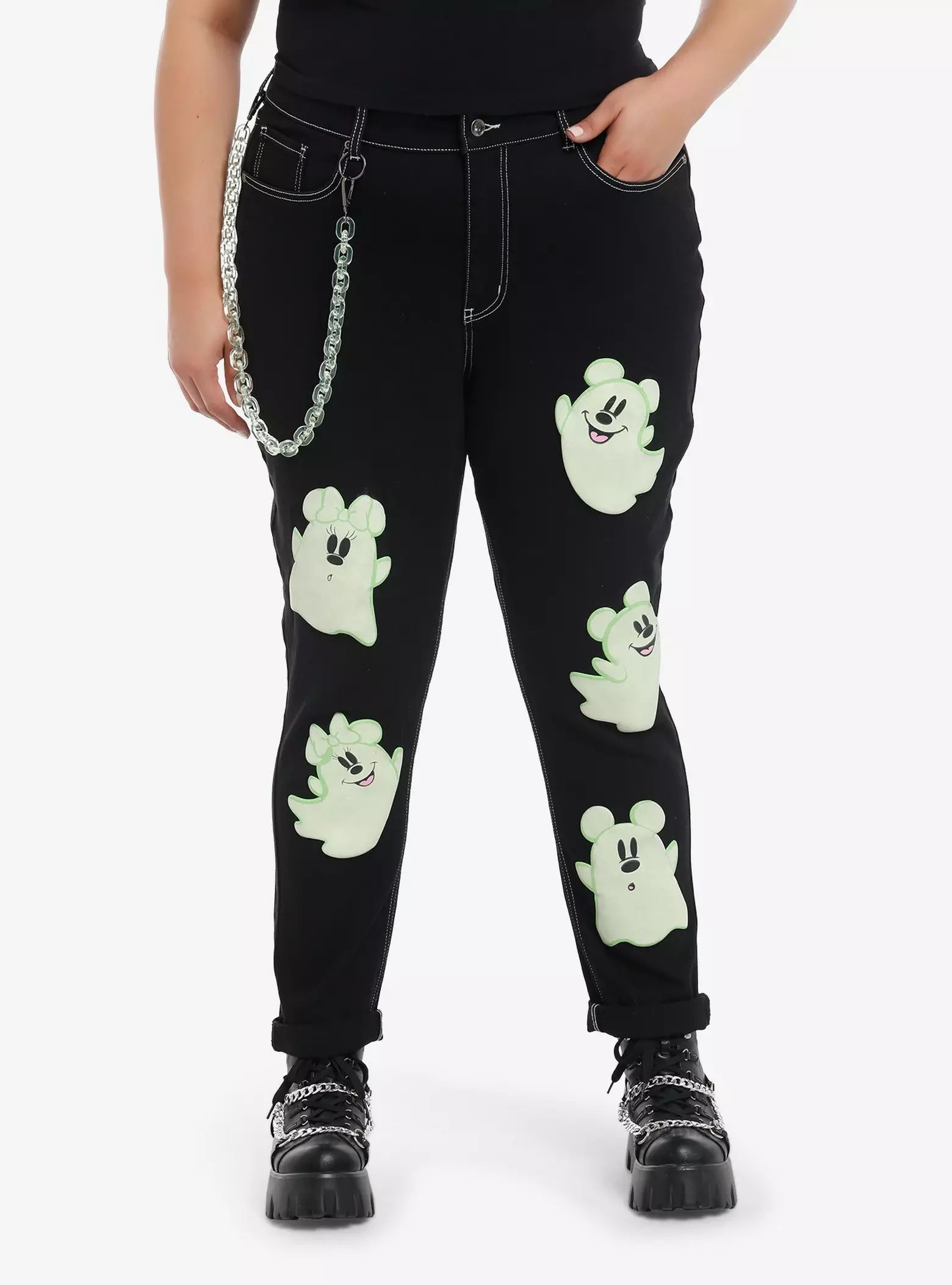 Her Universe Disney Halloween Ghost Glow-In-The-Dark Mom Jeans Plus Size | Hot Topic