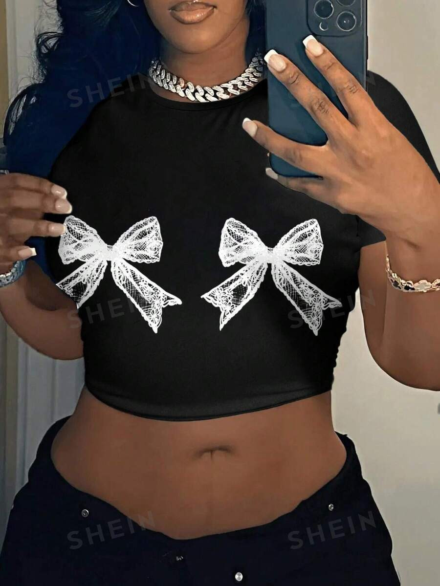 SHEIN Slayr Summer Casual Round Neck Short Sleeve Tight-Fitting Cropped Plus Size Women's T-Shirt... | SHEIN