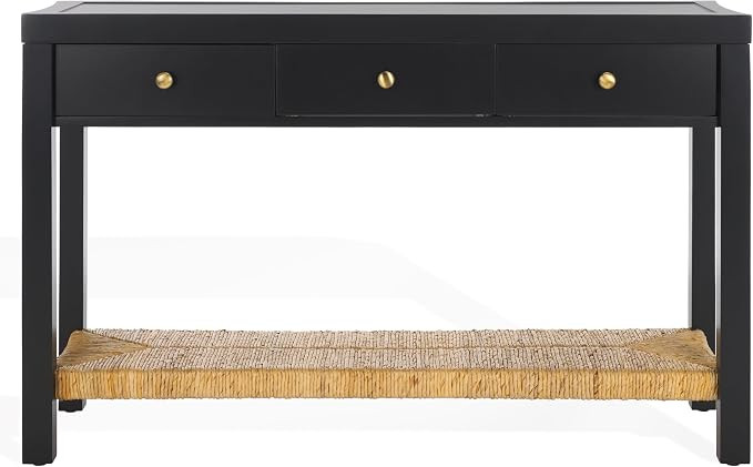 SAFAVIEH Couture Collection Berlynne Black/Natural Solid Wood 3-Drawer Banana Stem Shelf Console ... | Amazon (US)