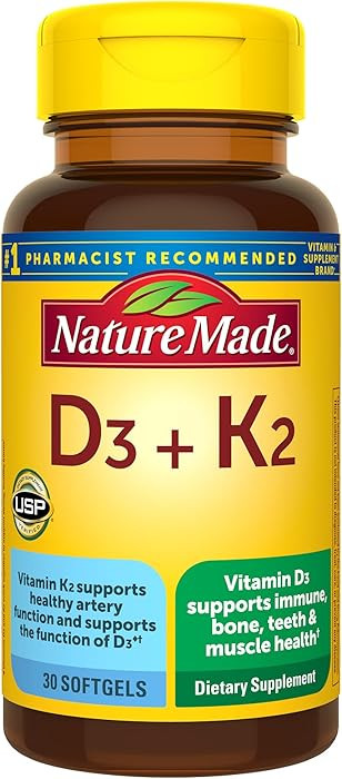 Nature Made Vitamin D3 K2 Supplement, 5000 IU (125 mcg) Vitamin D for Bone, Teeth, Muscle and Imm... | Amazon (US)