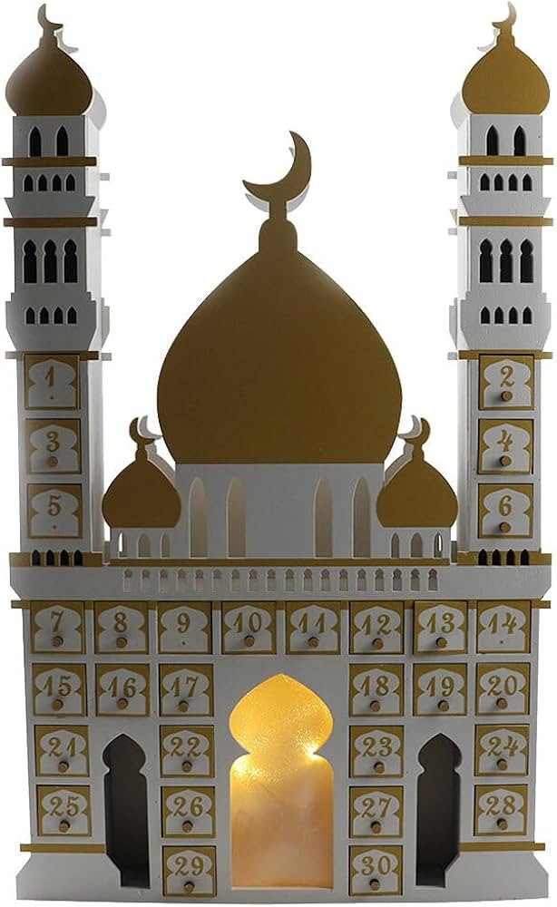 Ramadan Advent Calendar Eid Mubarak Wooden Countdown Calendar with Light Muslim Islamic Decoratio... | Amazon (US)