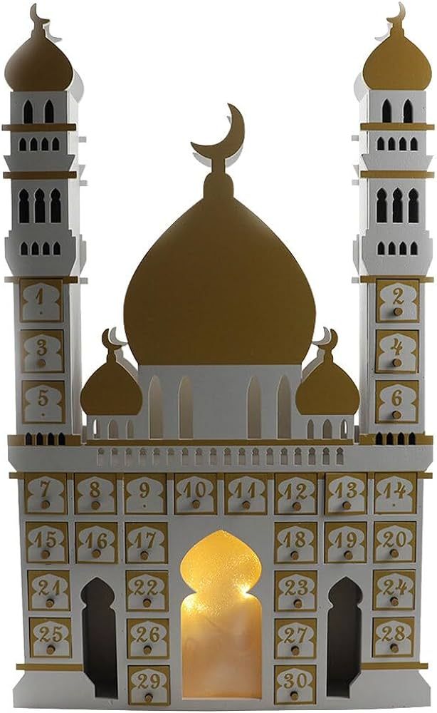 Ramadan Advent Calendar Eid Mubarak Wooden Countdown Calendar with Light Muslim Islamic Decoratio... | Amazon (US)