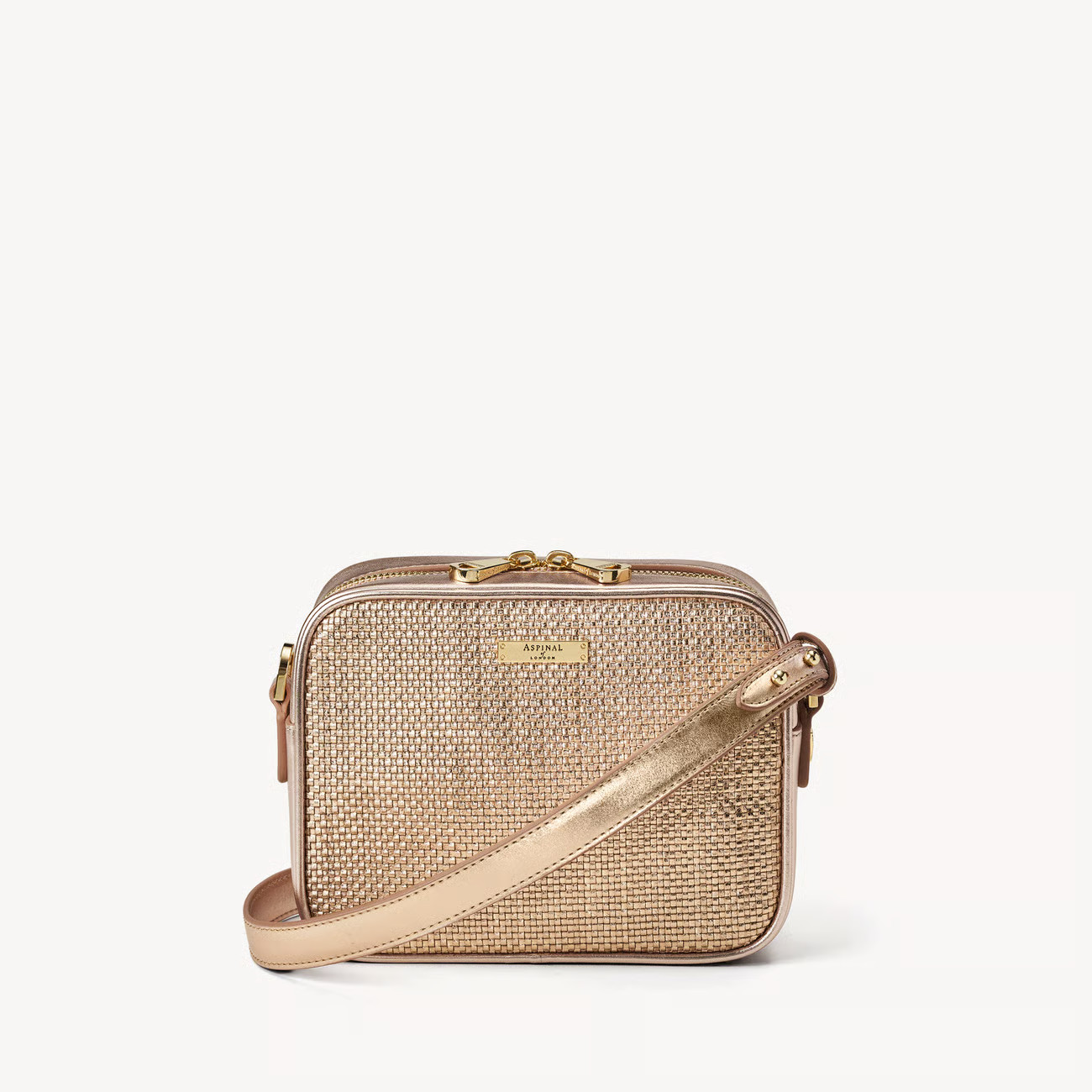 Woven Leather Crossbody Bag

        
            
            Champagne Woven Leather | Aspinal of London