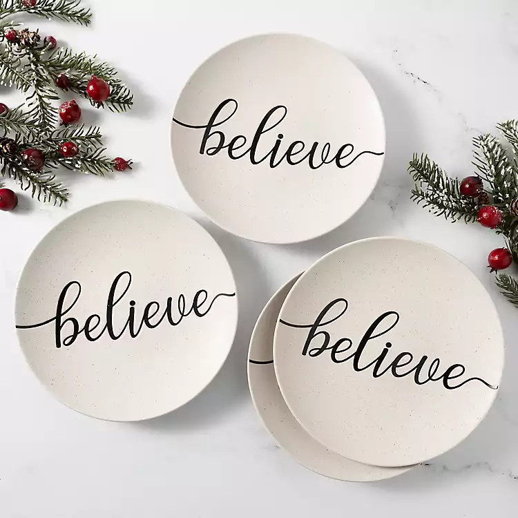 New! Cursive Believe Salad Plates, Set of 4 | Kirkland's Home