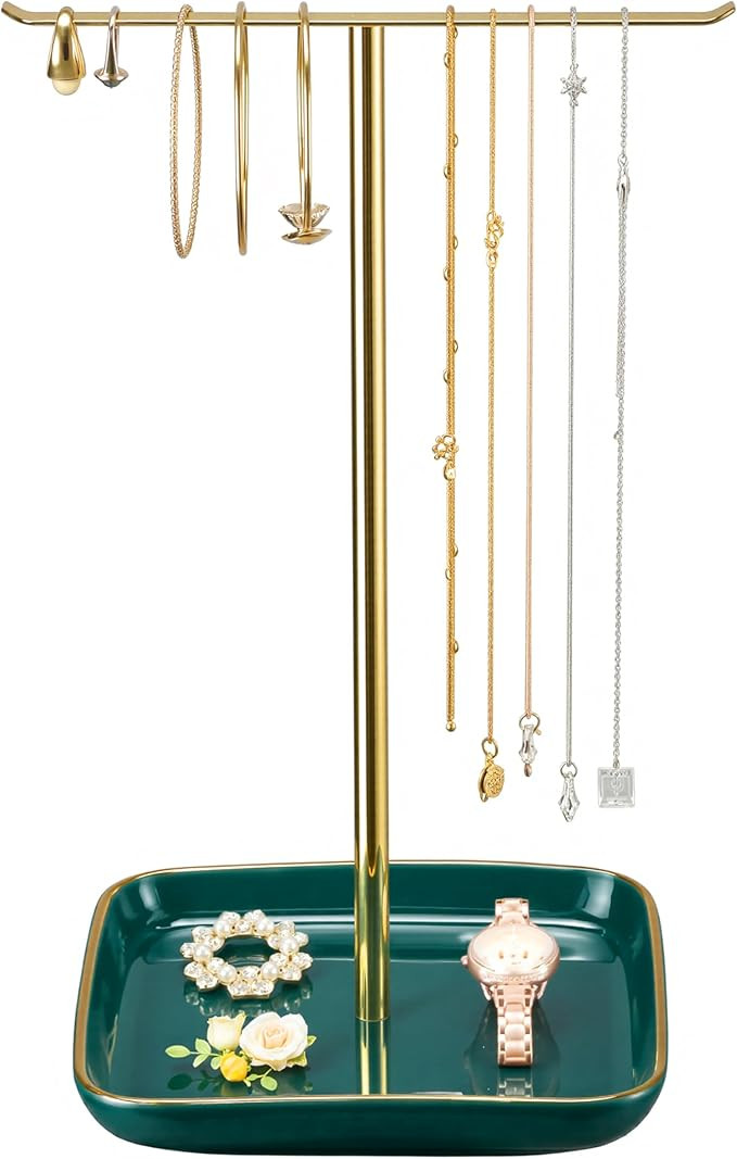 Jewelry Holder Stand with Ceramic Base: 12" Tall Necklace Organizer Rack, Tree Design Display Sto... | Amazon (US)