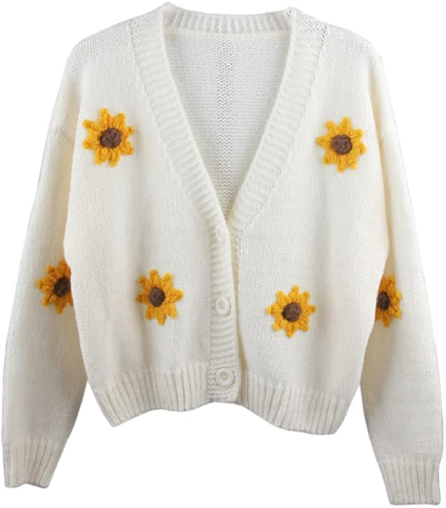 HOULENGS Women's Strawberry Print Button Down Long Sleeve V Neck Crop Cardigan Sweater | Amazon (US)