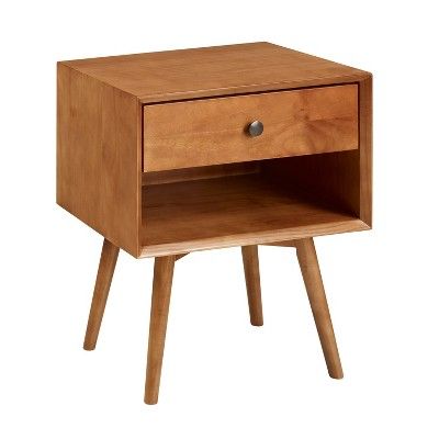 Greenberg 1 Drawer Mid-Century Modern Solid Wood Nightstand Caramel - Saracina Home | Target