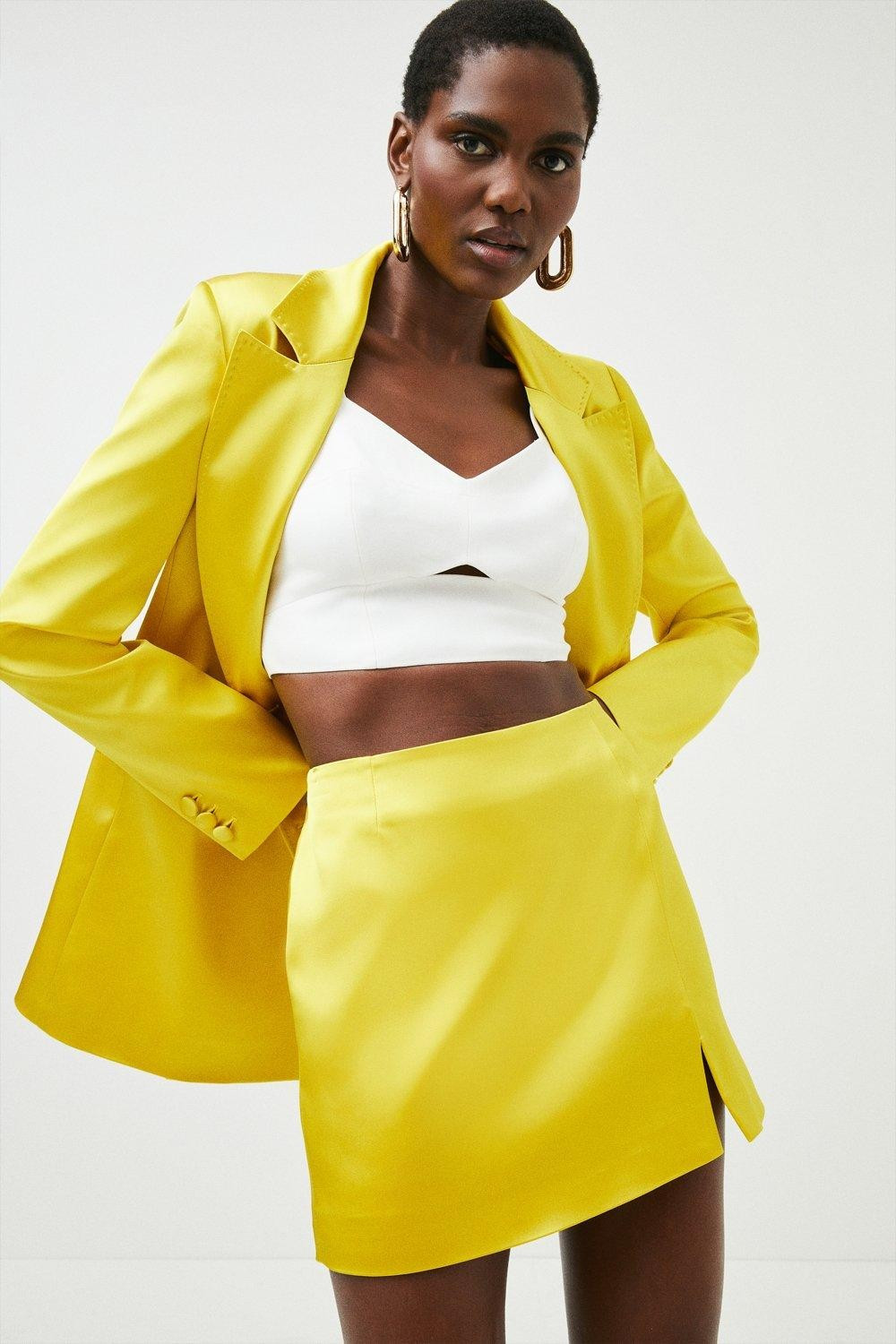 Italian Structured Satin Mini Skirt | Karen Millen US