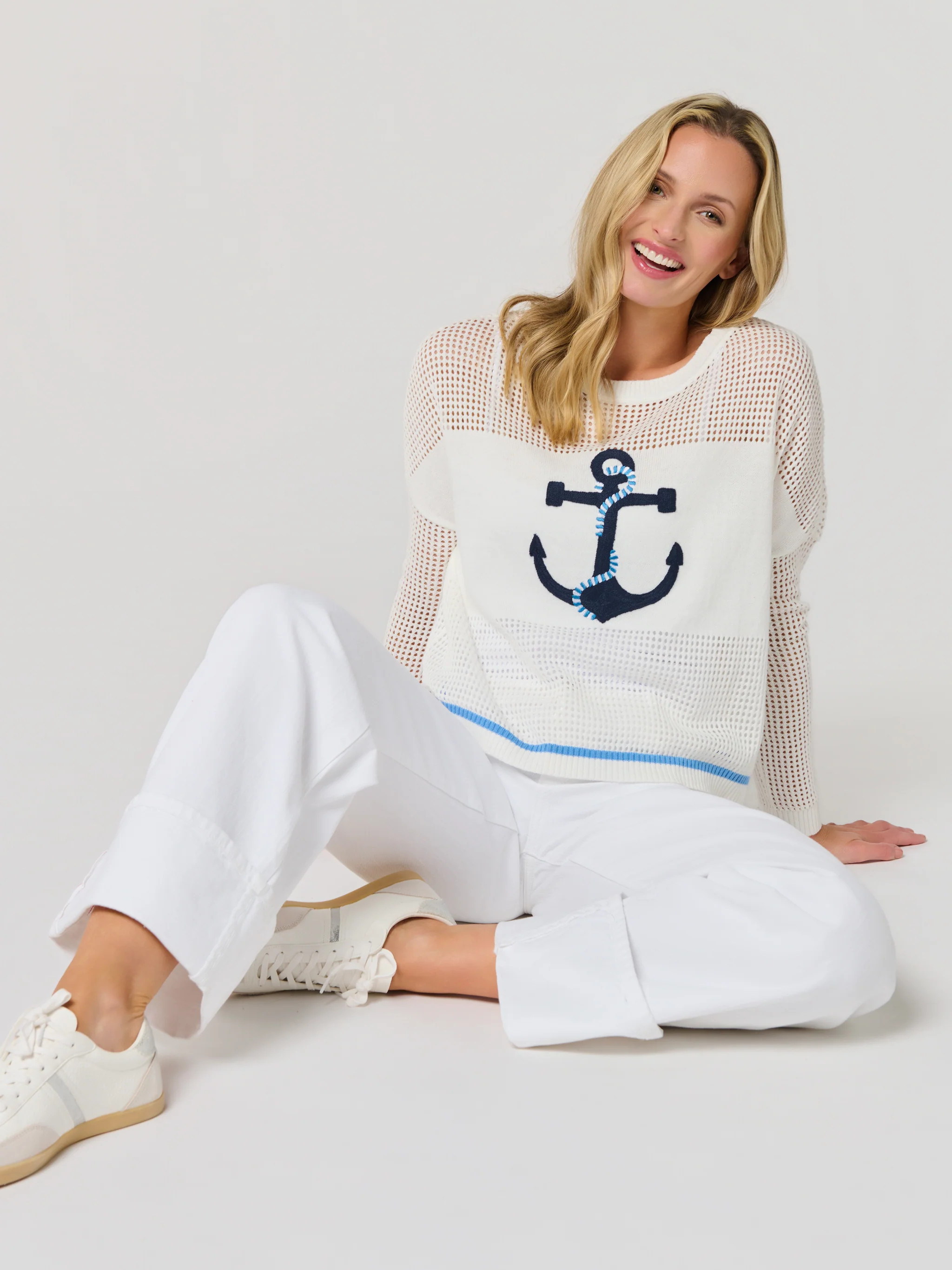 Shiraleah Anchor Mesh Sweater, White | Shiraleah