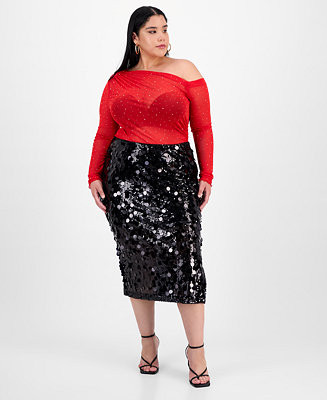Bar III Trendy Plus Sequin Side-Slit Midi Skirt - Macy's | Macy's