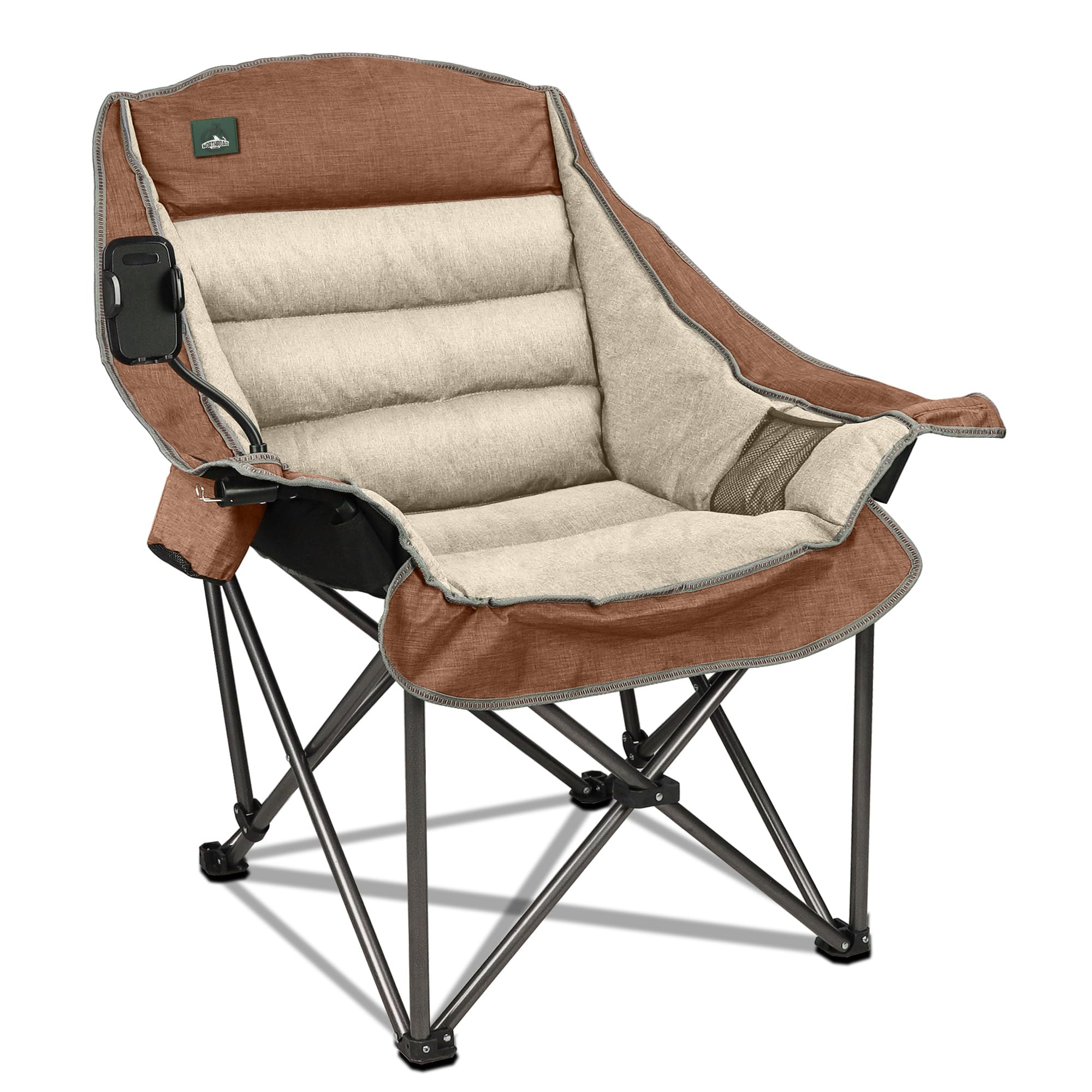 Northroad Oversized XL Padded Camping Chair w/Cell Phone Holder, Large Camp Chair, Foldable Lawn Chair w/Cup Holder,Carry Bag for Outdoor Hiking, Picnics, Heavy-Duty 400-lbs Capacity, Moca | Amazon (US)