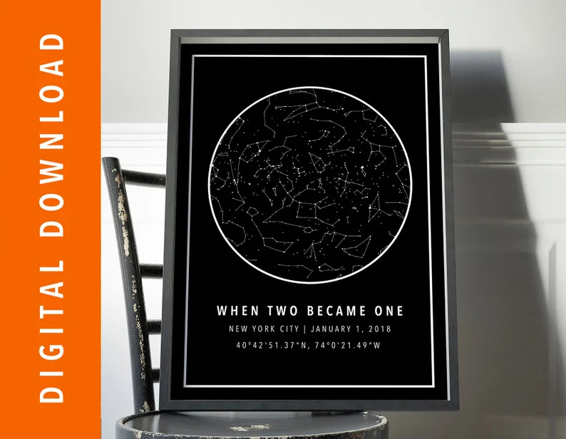 DIGITAL DOWNLOAD - Custom Star Map, Constellation Chart, Map of the Night Sky, Custom Star Chart,... | Etsy (US)