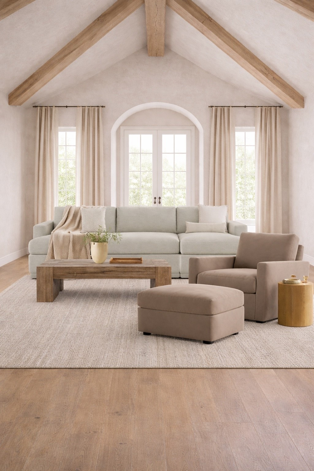 A light, neutral, and organic sitting room or sun room! I love how the lighter furniture and textile choices compliment the high ceilings and neutral base of this room. Designer styles at a fraction of the price! 

#LTKHome #LTKSaleAlert