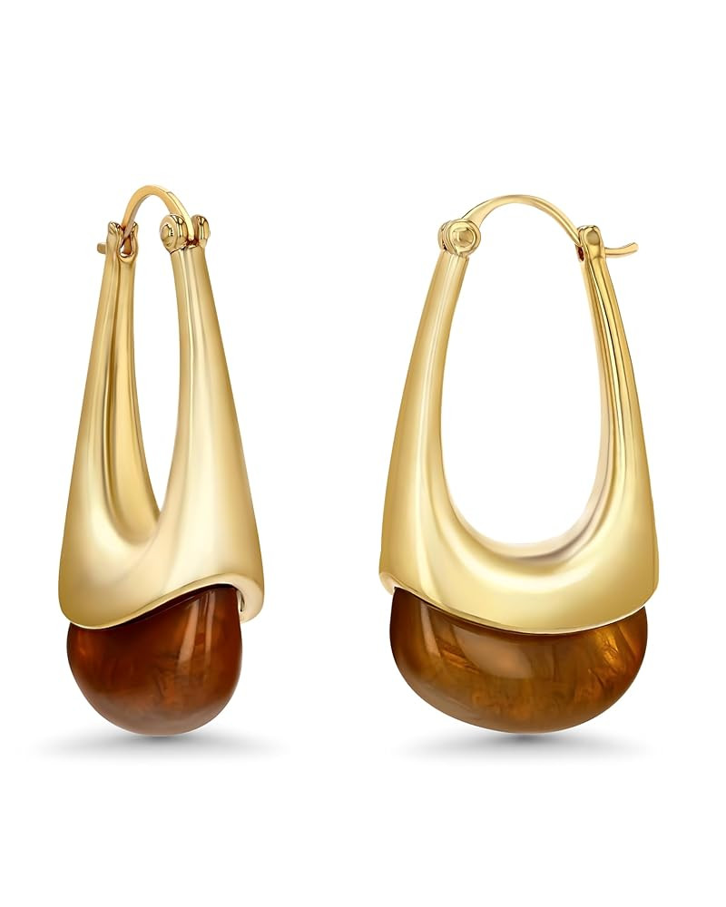 Long Oval Chunky Dangle Gold Hoops with Colored Resin Gemstone Statement Earrings for Women by SN... | Amazon (US)