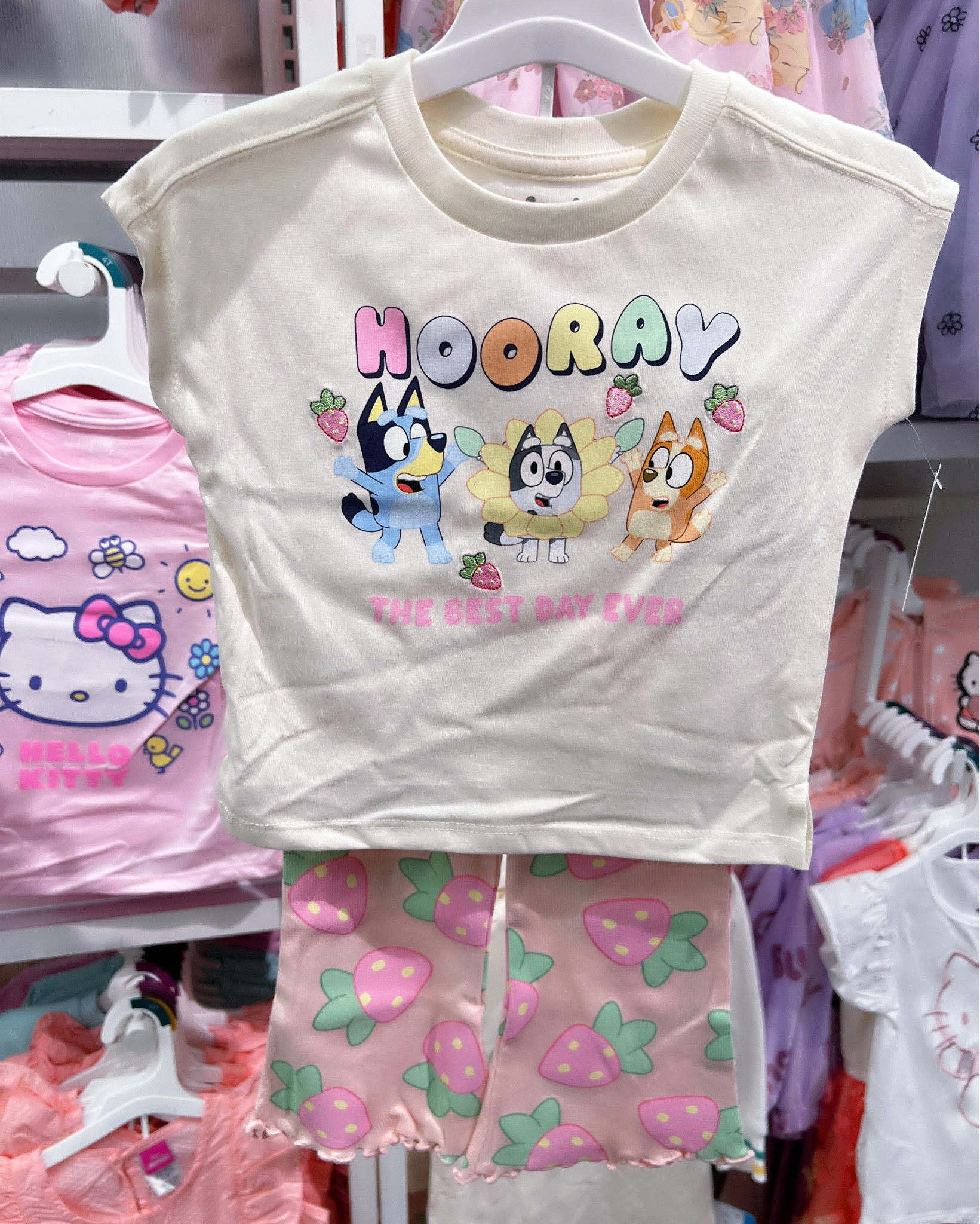 New Bluey Toddler Girls OOTD! Look at those cute strawberry pants! Available at Target! 

#toddler #toddlergirl #bluey #blueyandbingo #hooray #targetkids #targettoddler #strawberry #shirt #pants #toddlerclothes

#LTKKids #LTKStyleTip #LTKSeasonal