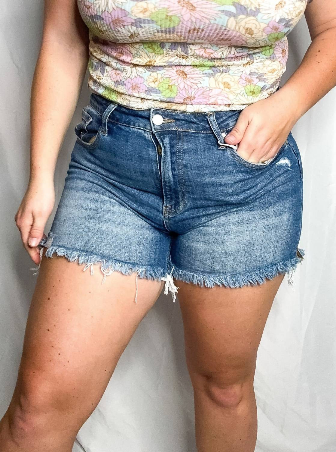 High Rise Denim Short In Medium Wash | Shop Simon