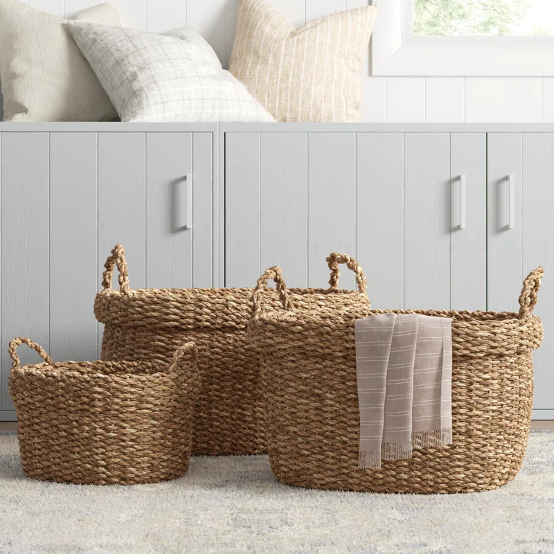 Varney Seagrass 3 Piece Oval Baskets w/ Cuff Set | Wayfair North America