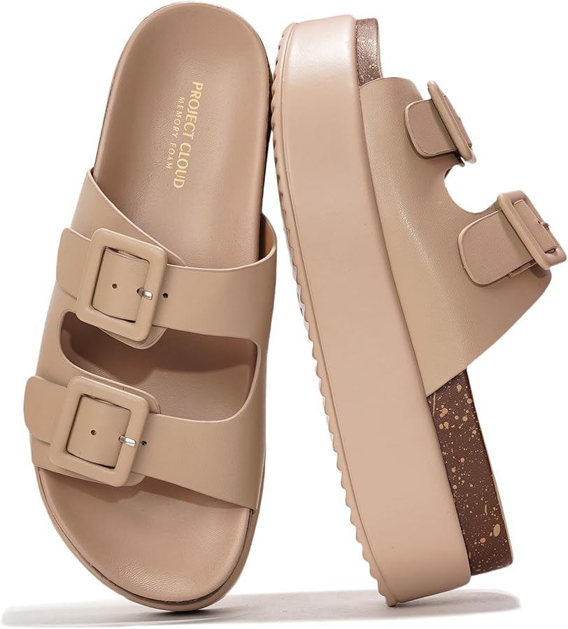 Project Cloud Wedge Platform Sandals For Women 2025 - Memory Foam Insole & Cork Footbed Platform ... | Amazon (US)