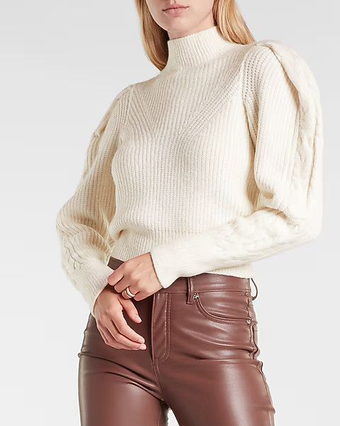 Cable Knit Puff Sleeve Open Back Sweater | Express