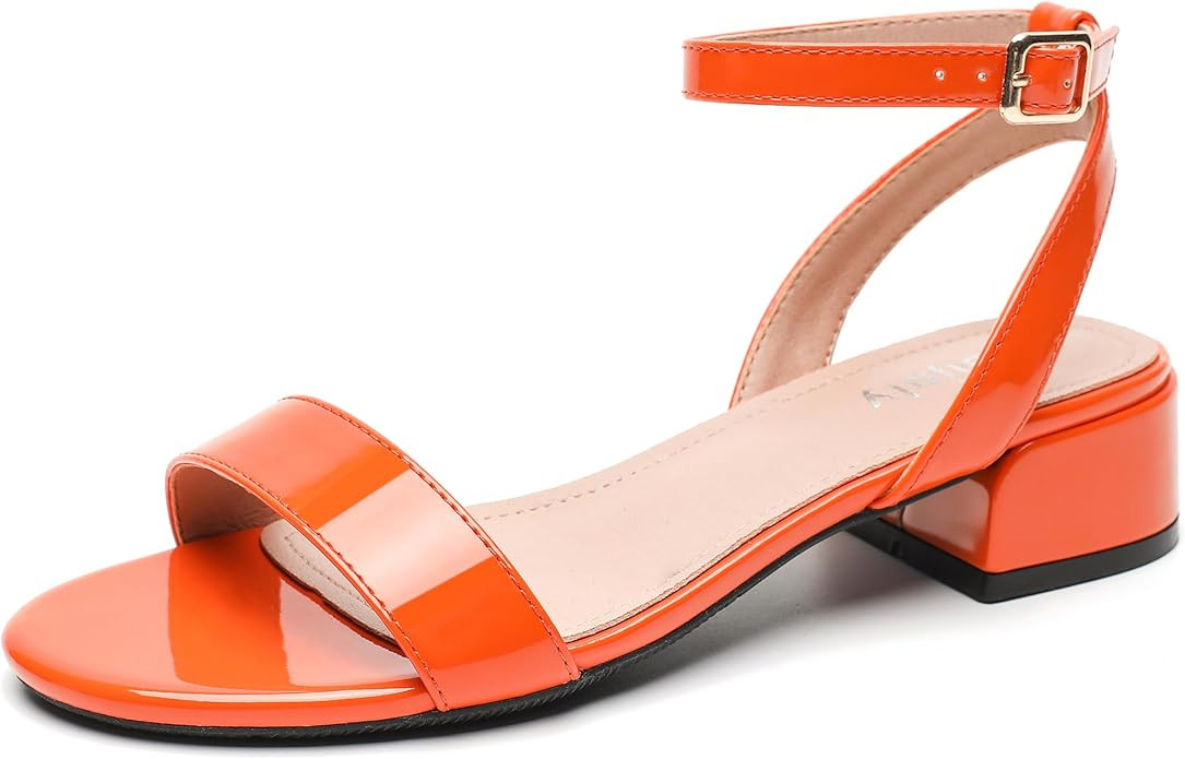 Women's Ankle Strap Sandals, Low Block Heel, Open Toe Summer Dress Shoes with Buckle Closure | Amazon (US)