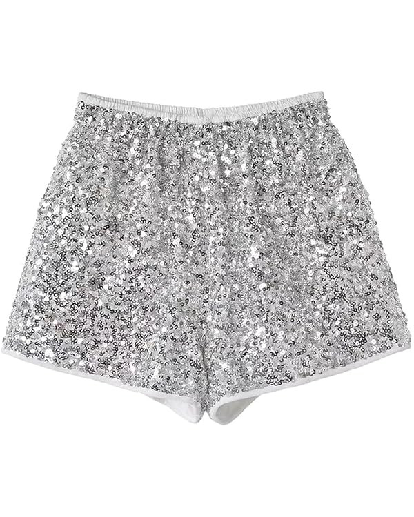 Women's Sequins Shorts Elastic High Waist Sparkle Shorts for Parties Casual Concerts Outfits | Amazon (US)