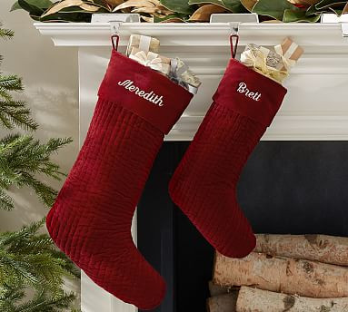 Channel Quilted Velvet Stocking - Ruby | Pottery Barn (US)