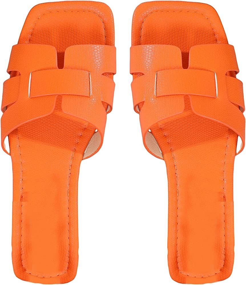 GORGLITTER H Sandals Cut Out Flat Sandals Open Toe Slides Beach Sandals | Amazon (US)