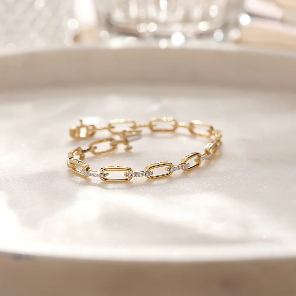 Paperclip Link Bracelet|14K Gold Vermeil Lab Grown Diamond |HYOU | Hyou Fine Jewelry