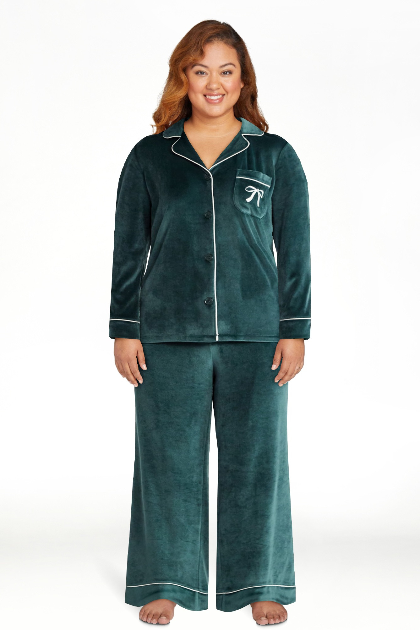 Joyspun Women’s Stretch Velour Notch Collar Long Sleeve Pajama Set, Sizes XS to 4X | Walmart (US)