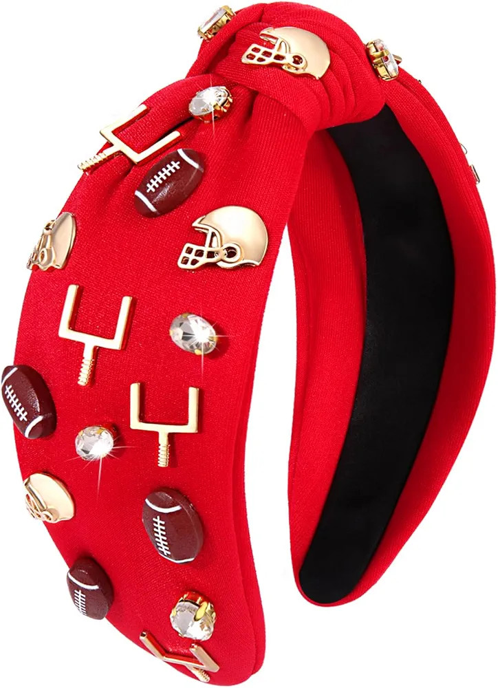 Football Headband for Women Football Accessories Beaded Football Rhinestone Crystal Knotted Headb... | Amazon (US)