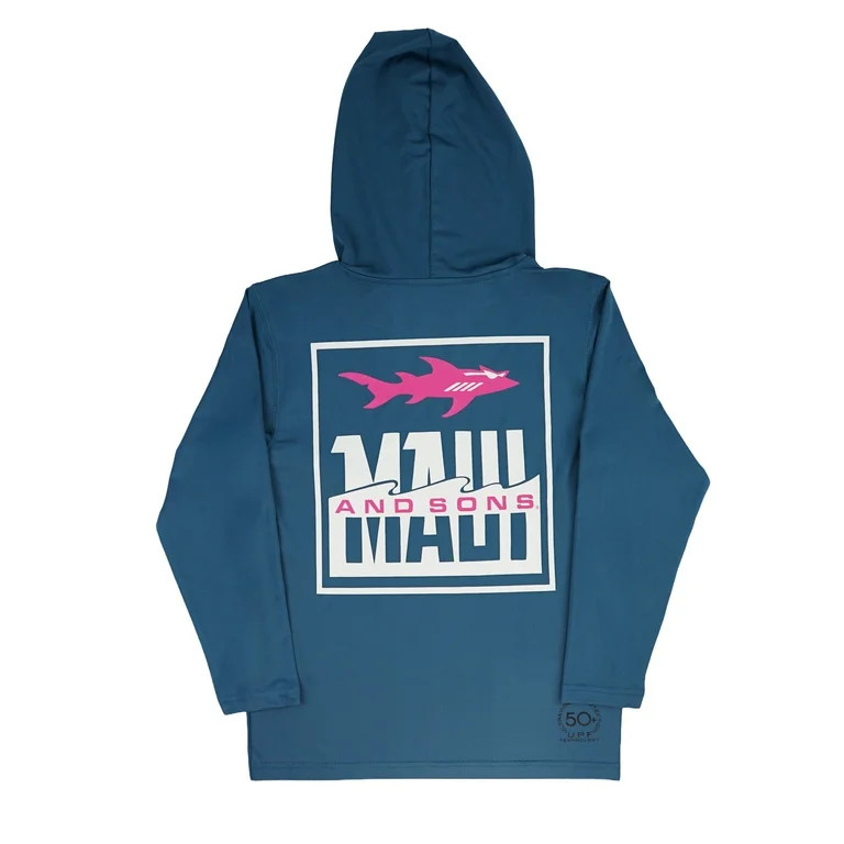 Maui and Sons Boys Hooded LS Sunshirt, Fish Out of Water Graphic Tee, Navy, Poolside UV Top | Walmart (US)