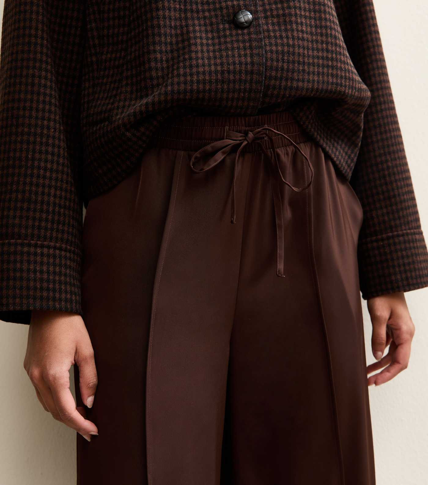 Brown Satin Drawstring Waist Wide Leg Trousers | New Look | New Look (UK)