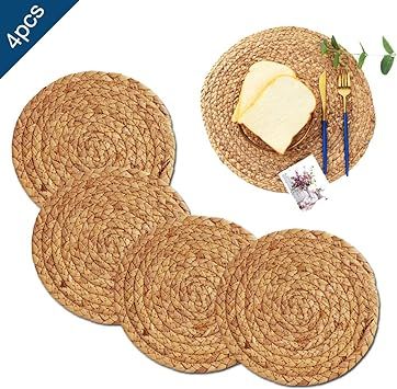 ZKZNsmart Set of 4 Round Woven placemat, Water Hyacinth Woven placemat, Grass Woven Placemats，H... | Amazon (CA)
