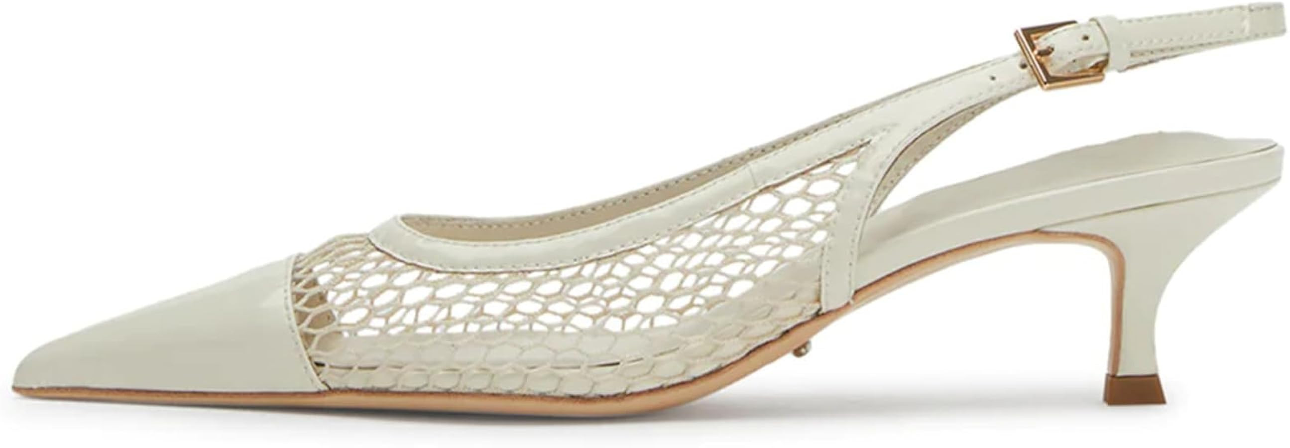 Mesh Slingback Pumps for Women,Kitten Heels with Pointed Toe Low Heel Sandals Ankle Strap Heels S... | Amazon (US)