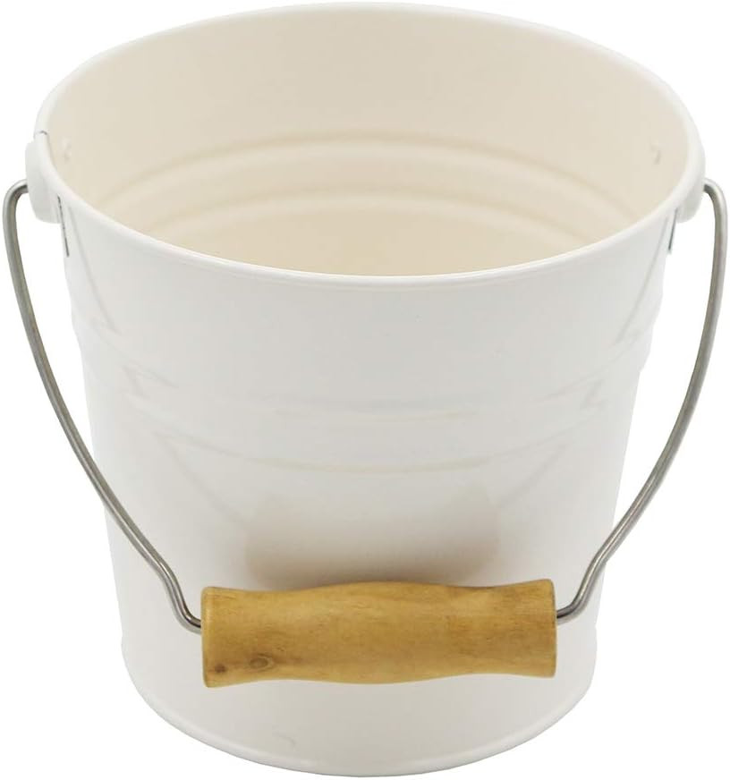 Small Metal Bucket/Pail with Wooden Handle 5.5" Tall Montessori Practical Life Material (Cream) | Amazon (US)