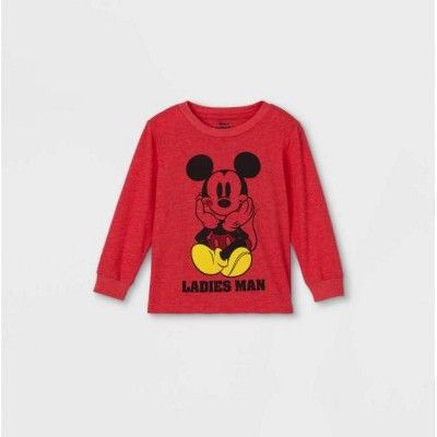 Toddler Boys' Mickey Mouse Valentine's Day Long Sleeve Graphic T-Shirt - Red | Target