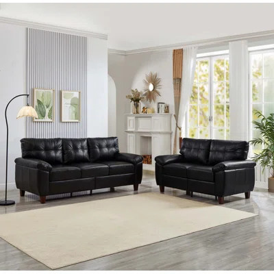 2-Piece 3-Seater & Loveseat Sofa Set With Storage, Wide Padded Armrests, Breathable PU Upholstery | Wayfair North America