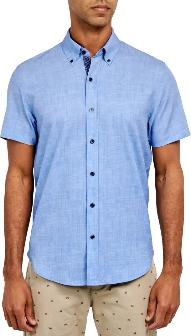 Slim Fit Four-Way Stretch Performance Chambray Short Sleeve Button-Down Shirt | Nordstrom Rack