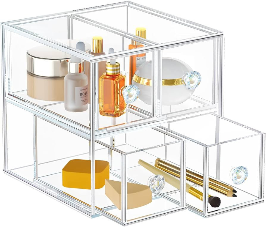 AITEE Acrylic Clear Makeup Organizer with 4 Drawers Stackable Cosmetics Storage Display Case for ... | Amazon (US)