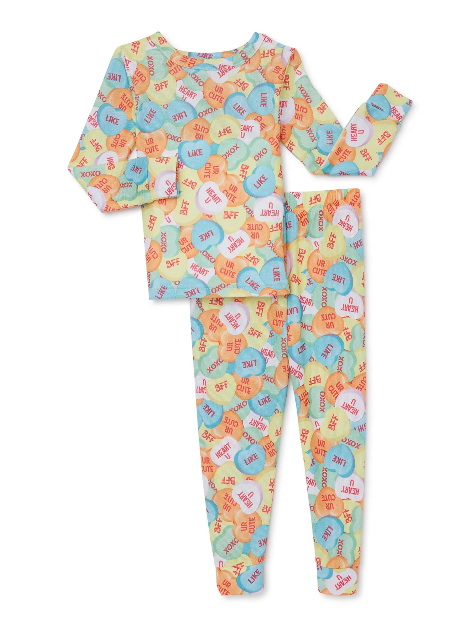 Sweethearts Toddler Unisex Valentine's Day Pajama Set, 2-Piece, Sizes 12M-5T | Walmart (US)