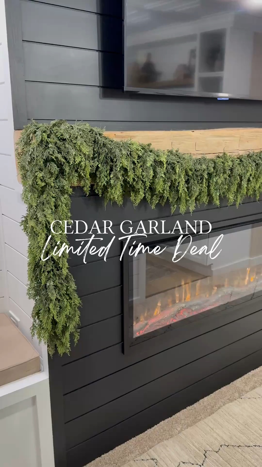 Amazon Cedar Garland, Limited Time Deal. Style my fireplace with me! This 9-foot faux cedar garland has such a full, realistic look and drapes beautifully over the mantel. Grab it on Amazon while the limited-time deal lasts! 🤎