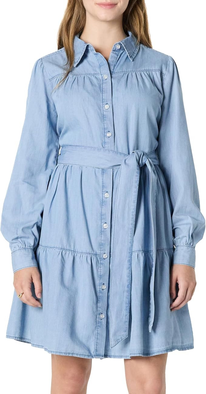 Amazon Essentials Women's Regular-Fit Denim Chambray Long-Sleeve Dress | Amazon (US)