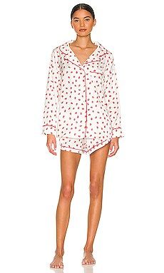 Plush Strawberry Faux Silk Pajama Set in White & Red from Revolve.com | Revolve Clothing (Global)