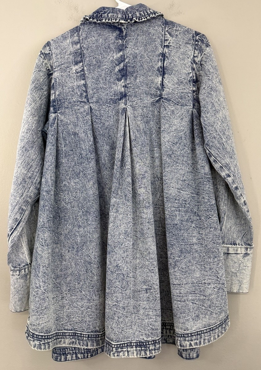 Free People Charlie Denim Shirt Dress Tunic Women\u2019s Medium Pearl Snap  | eBay | eBay US