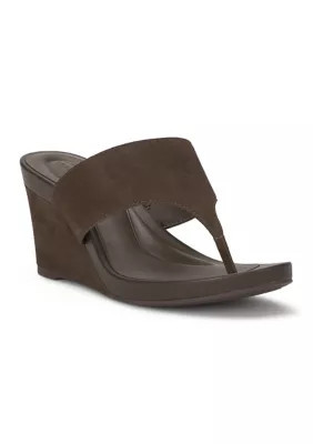 Lucky Brand Women's Libbie Thong Wedge Sandals, Brown, 7.5M | Belk