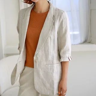 One-Button Linen Blazer | YesStyle Global