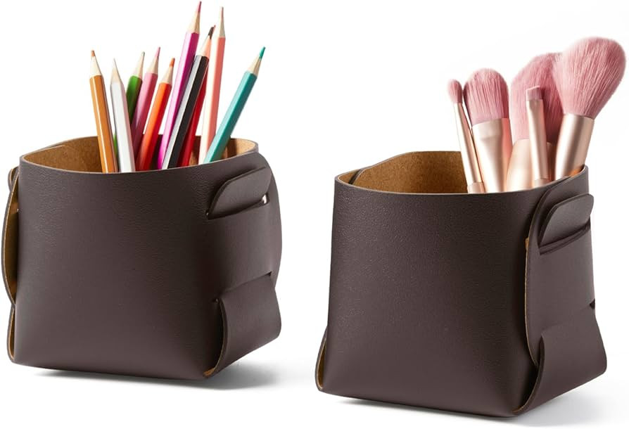 HOMIEAZICOZI 2-Pack Cork Leather Desk Accessories Storage - Pencil Pen Holder - Makeup Brush Hold... | Amazon (US)