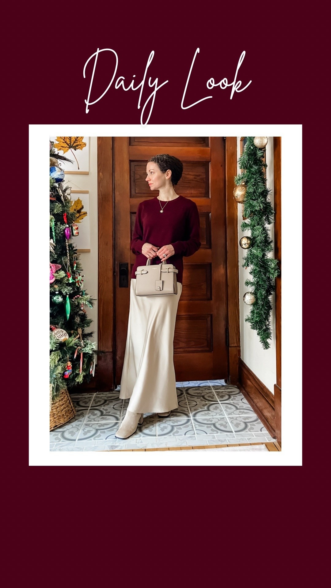 Maroon cashmere sweater and a satin skirt for christmas!
Petite outfit. Modest outfit. Classic outfit. Christmas outfit.

#LTKootd #LTKHoliday #LTKdayinmylife