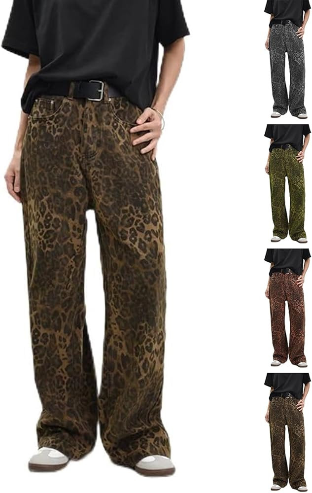 Leopard Print Jeans Y2k Cheetah Pants Baggy Sweatpants Unisex Vintage Trousers High Waisted Wide ... | Amazon (US)